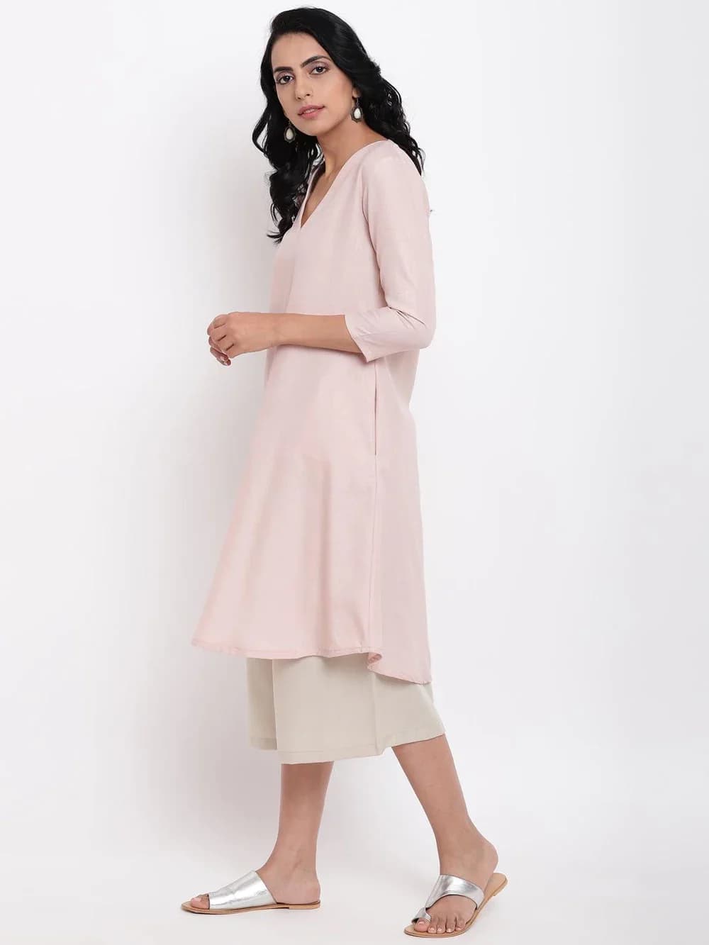 Women's Pink Casual Regular Fit Kurta Set