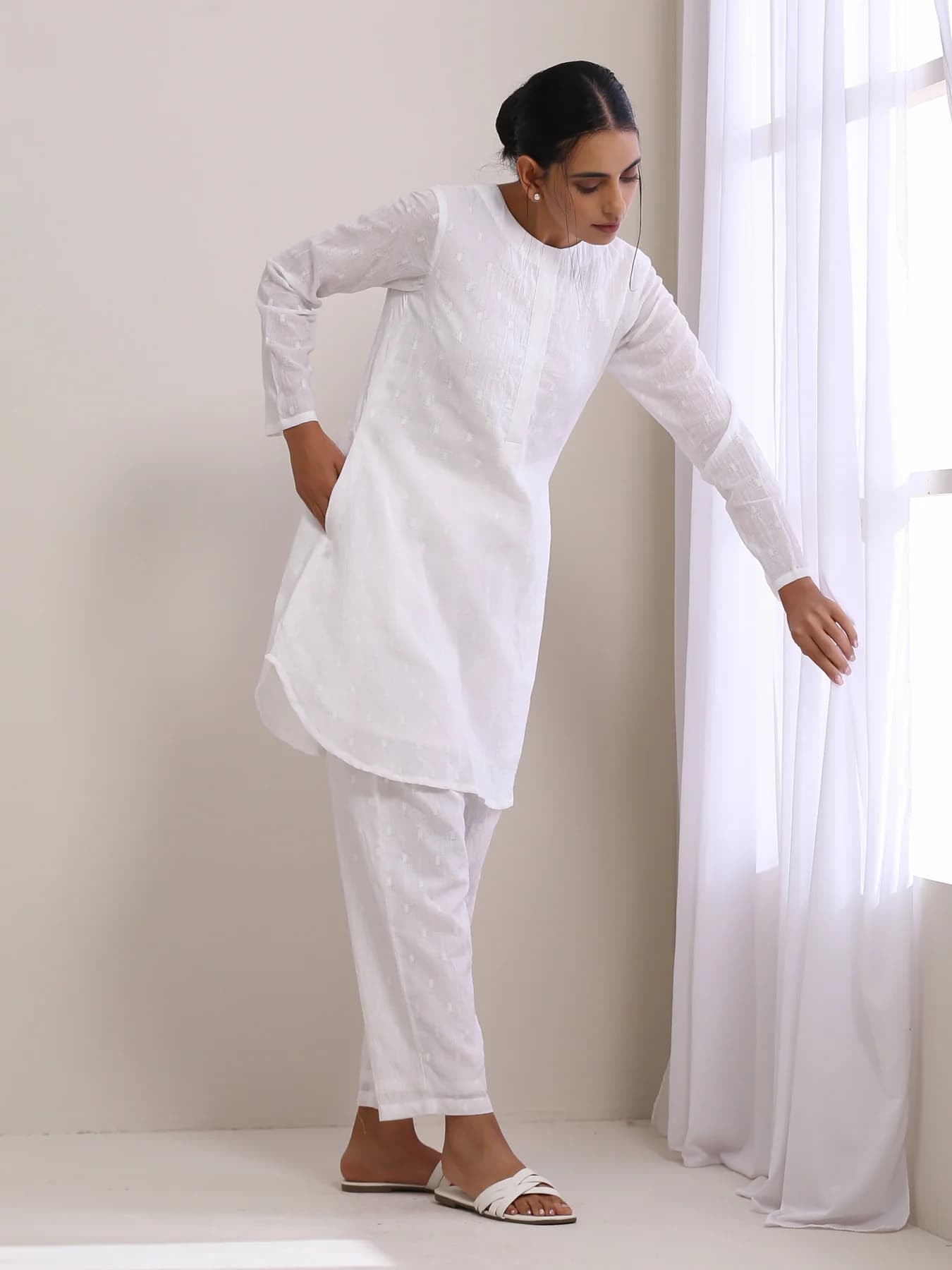 Women's White Casual Regular Fit Co-ords Set