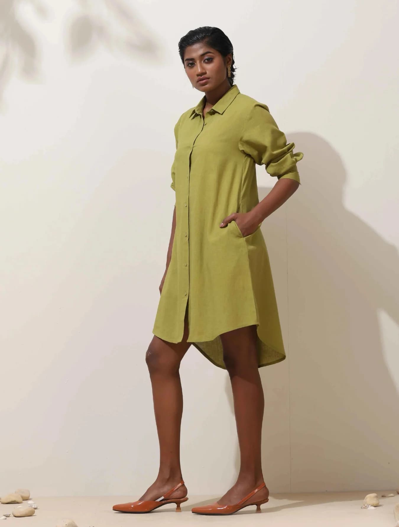 Women's Green Casual Solid Flared Fit Dress