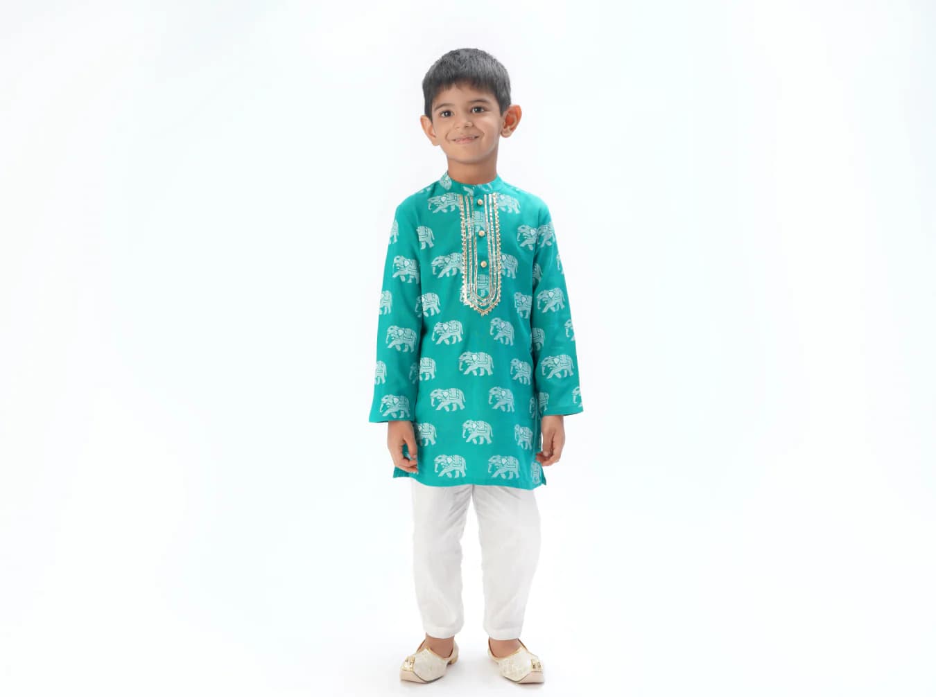 Boys Festive Green Kurta With Pant Set