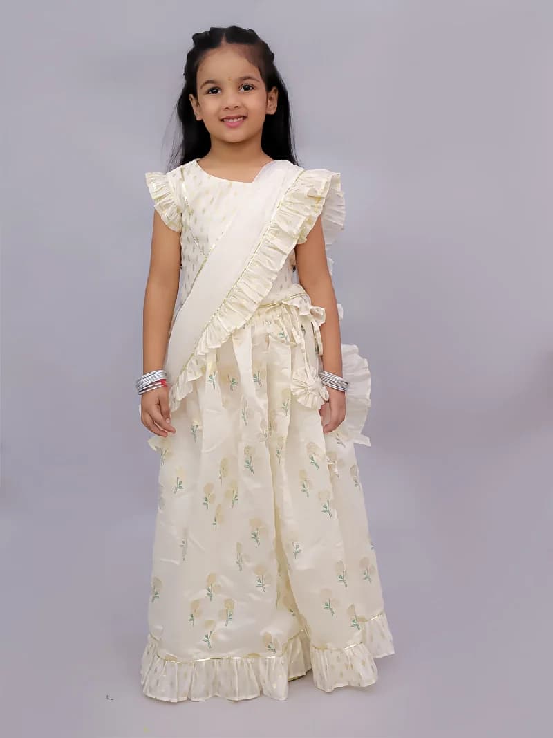 Girls Festive Mishti Off White Lehanga Choli Dupatta Set