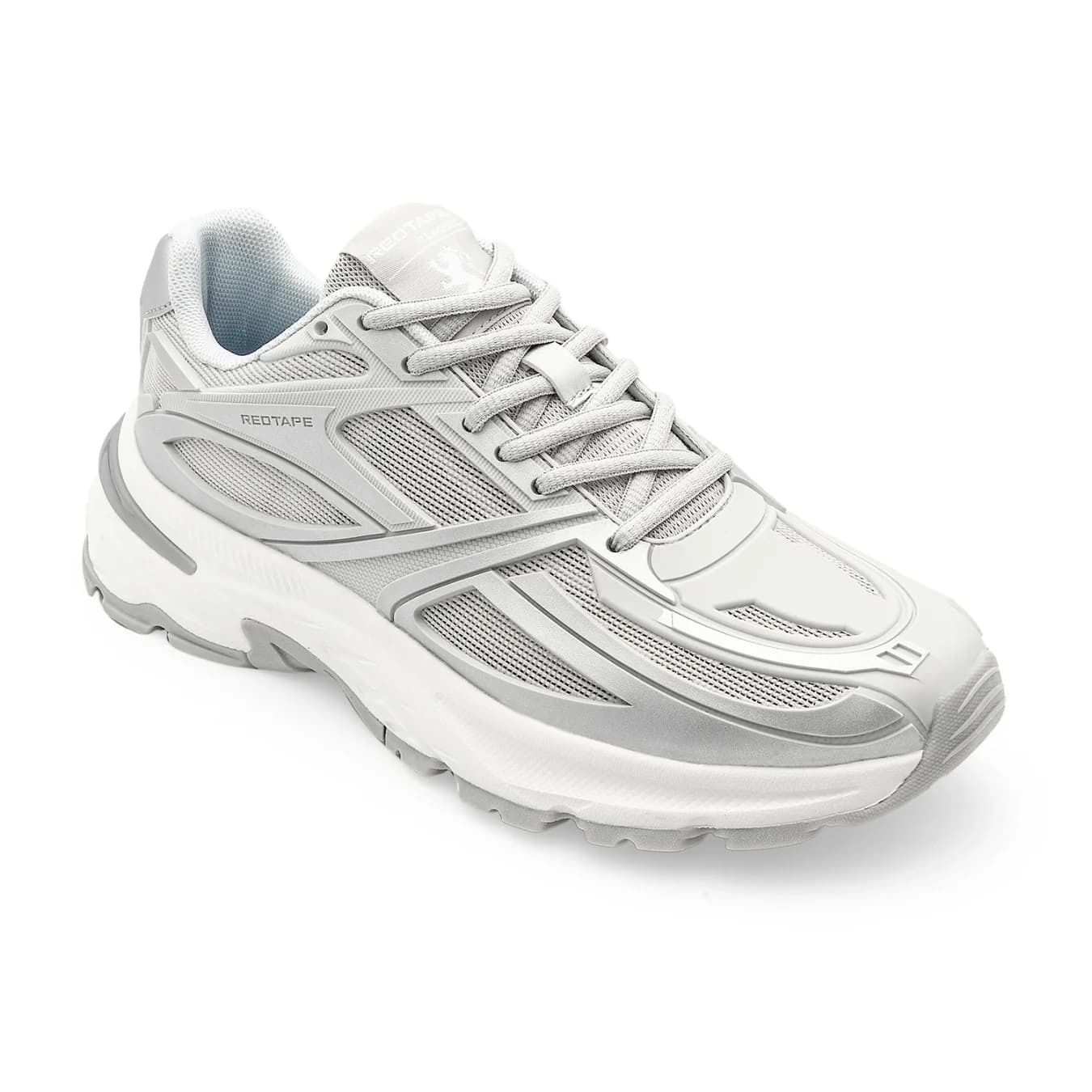 Men's White Silver Round Toe Casual Sneakers