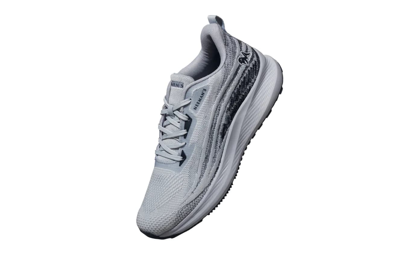 Men's Steel Grey And Black Casual Polyester Walking Sneakers