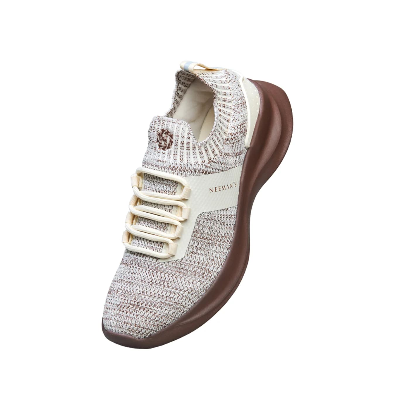 Men's Ivory And Brown Casual Mesh Walking Sneakers