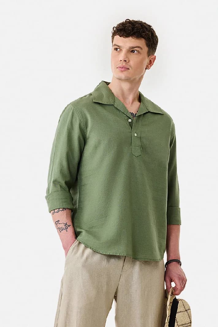 Men's Green Casual Solid Regular Fit Cotton Shirt