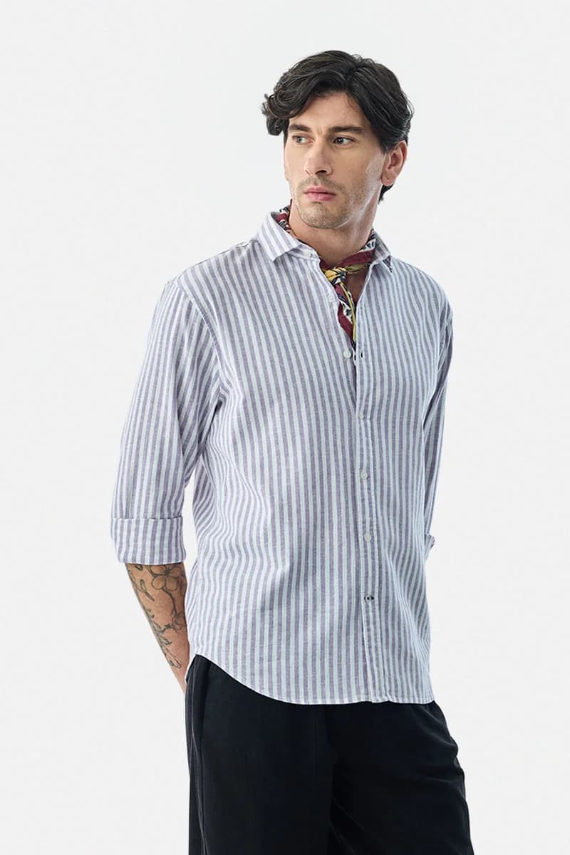 Men's Blue Casual Striped Regular Fit Cotton Shirt