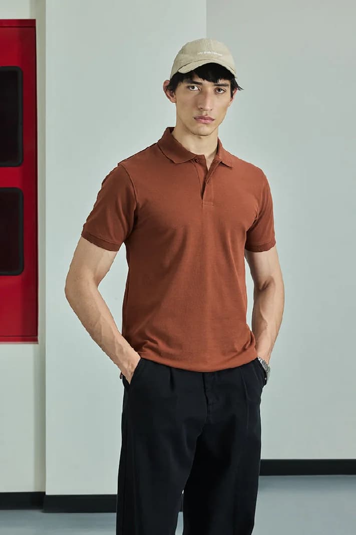 Men's Orange Casual Solid Slim Fit Polo Tshirt
