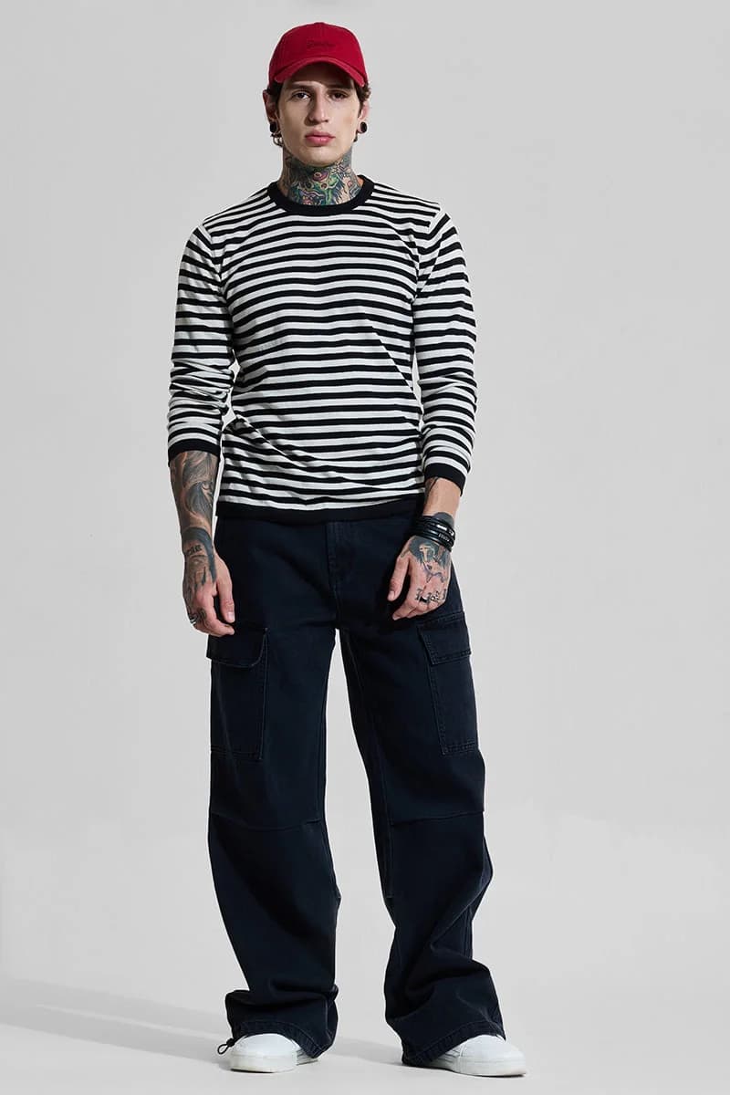Men's Black Casual Solid Baggy Fit Cargo