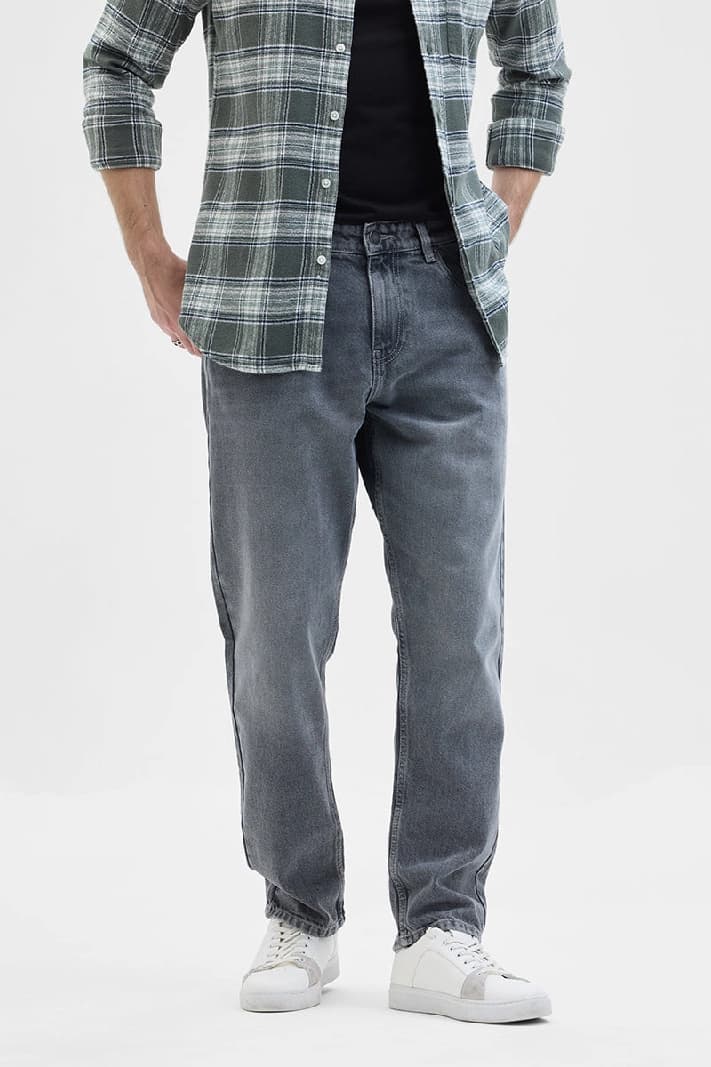 Men's Grey Casual Solid Baggy Fit Jeans