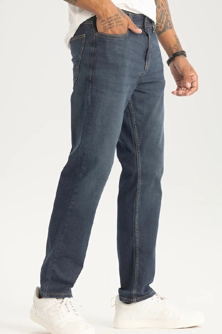 Men's Blue Casual Solid Regular Fit Jeans