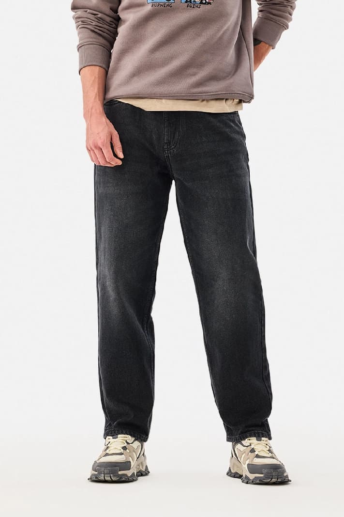 Men's Black Casual Solid Baggy Fit Jeans