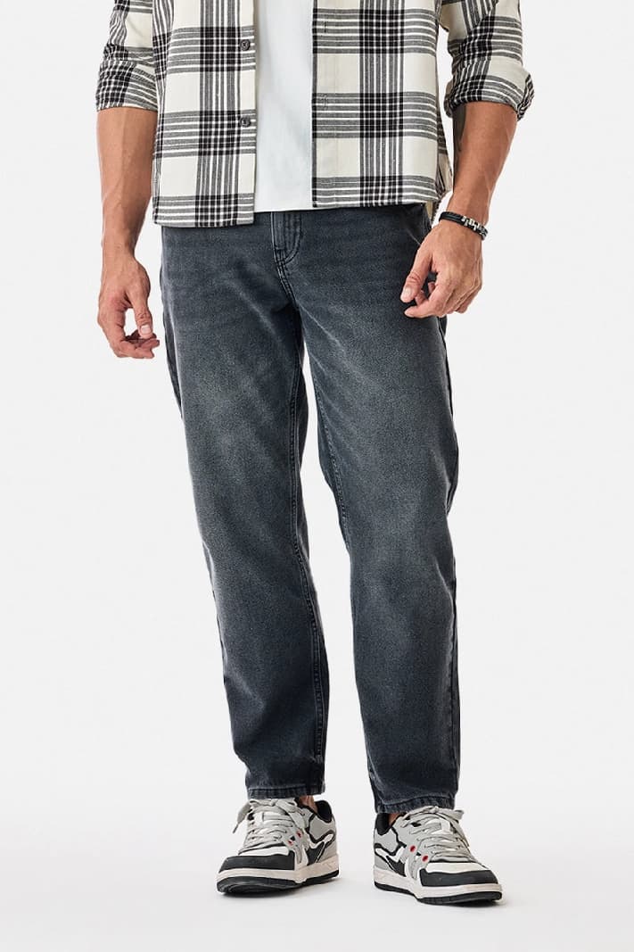 Men's Grey Casual Solid Regular Fit Jeans