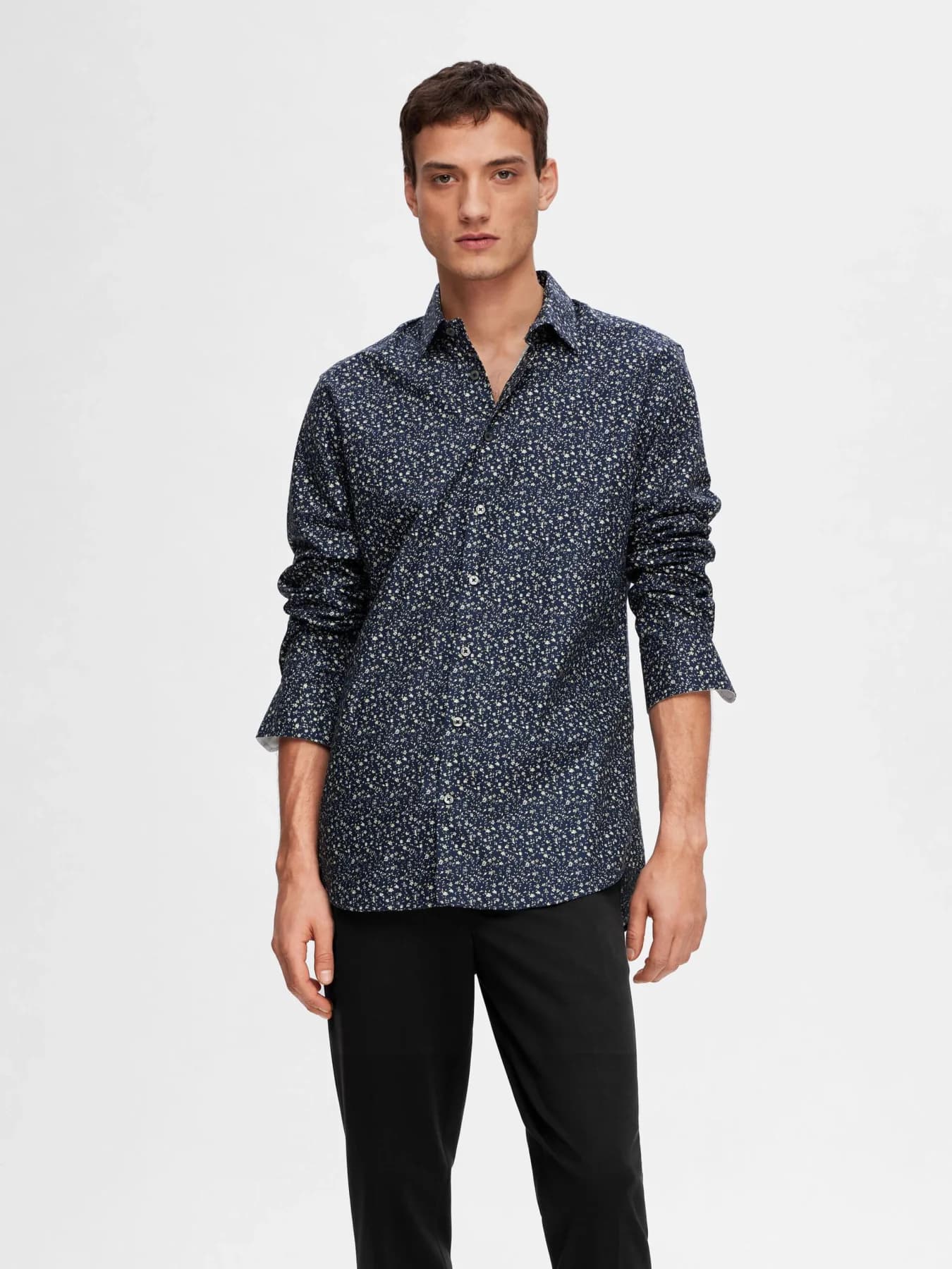 Men's Blue Printed Full Sleeves Cotton Shirt