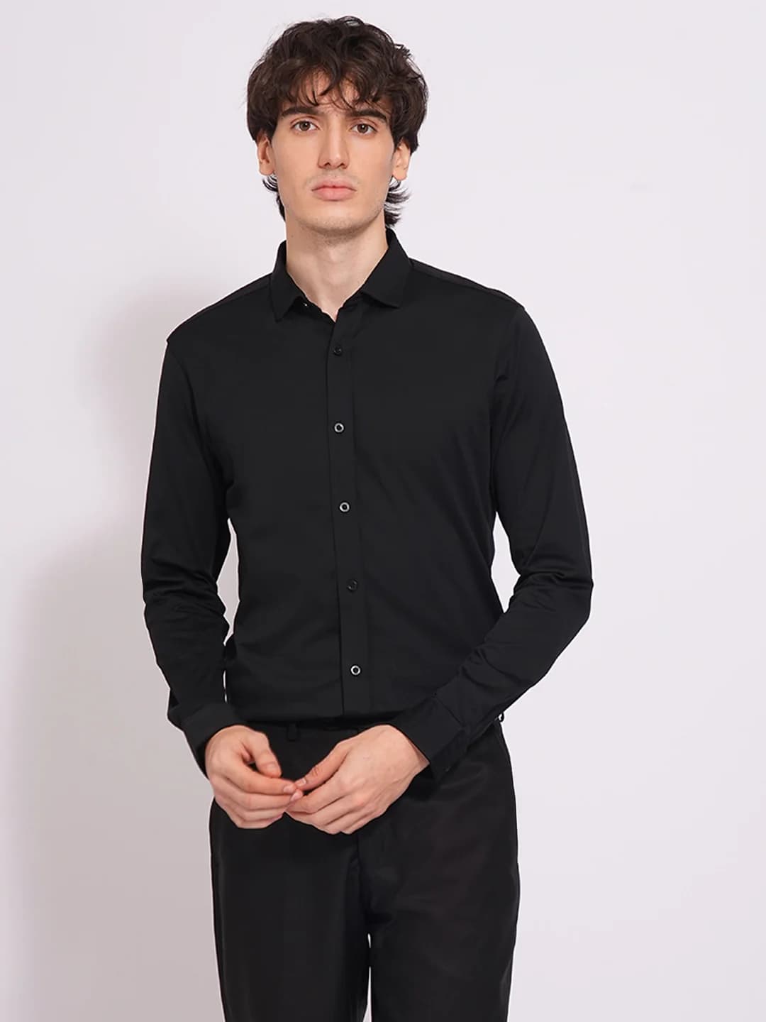 Men's Black Casual Full Sleeves Solid Cotton Shirt