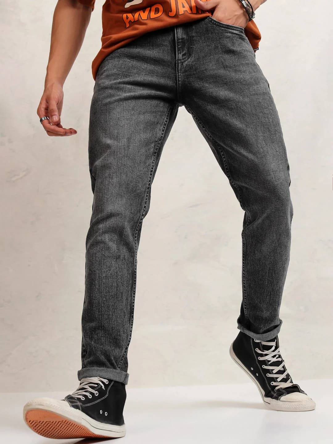 Men's Grey Casual Tapered Fit Jeans