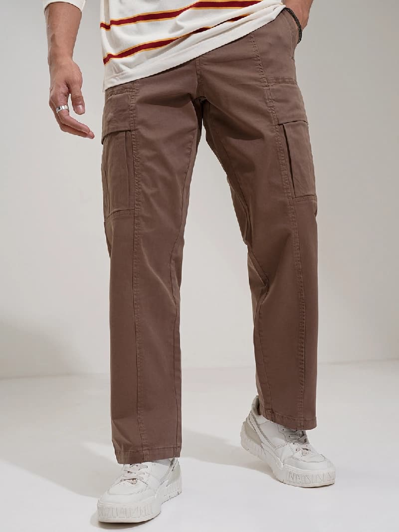 Men's Brown Casual Straight Fit Trouser