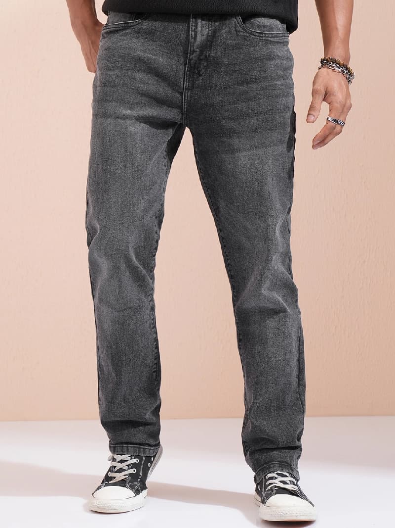 Men's Grey Casual Regular Fit Jeans
