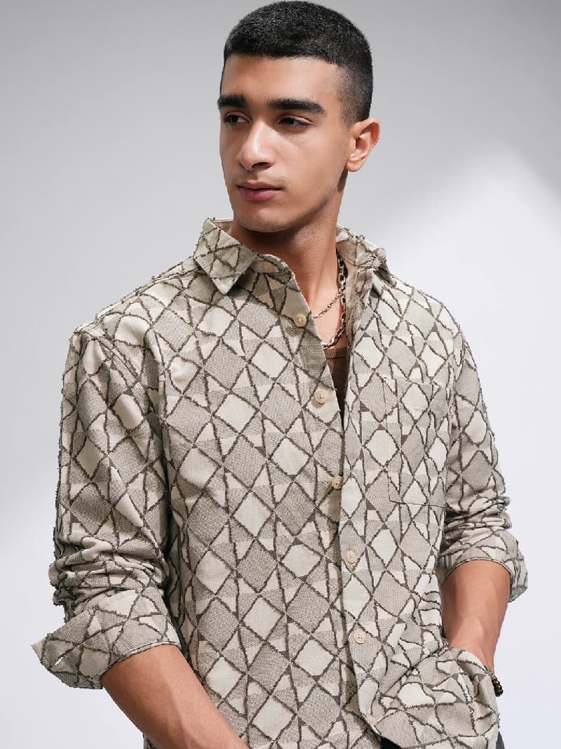Men's Multicolor Casual Geometric Oversized Fit Shirt
