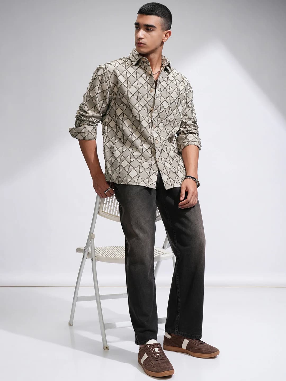 Men's Multicolor Casual Geometric Oversized Fit Cotton Shirt