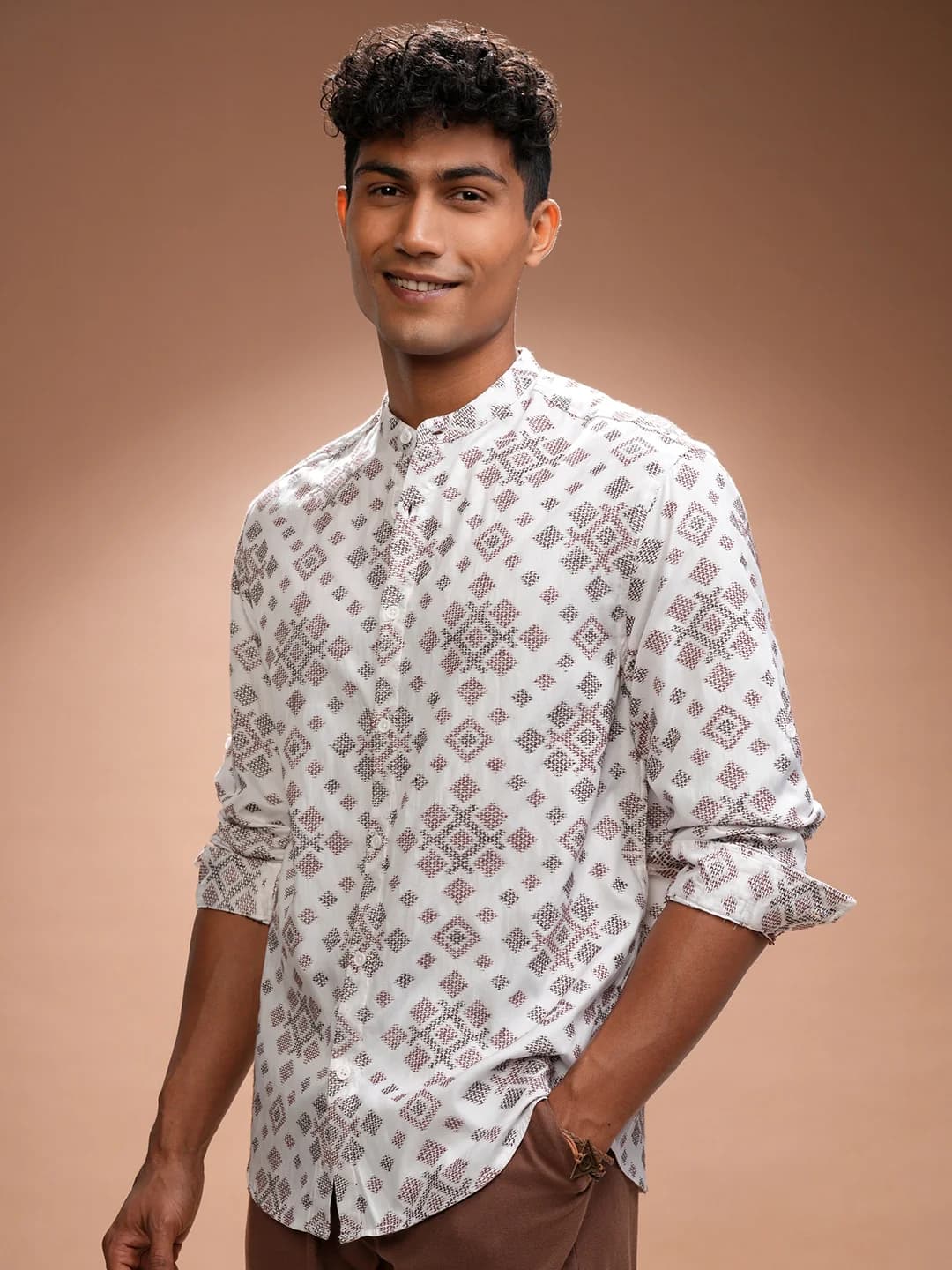 Men's Multicolor Casual Geometric Regular Fit Cotton Shirt