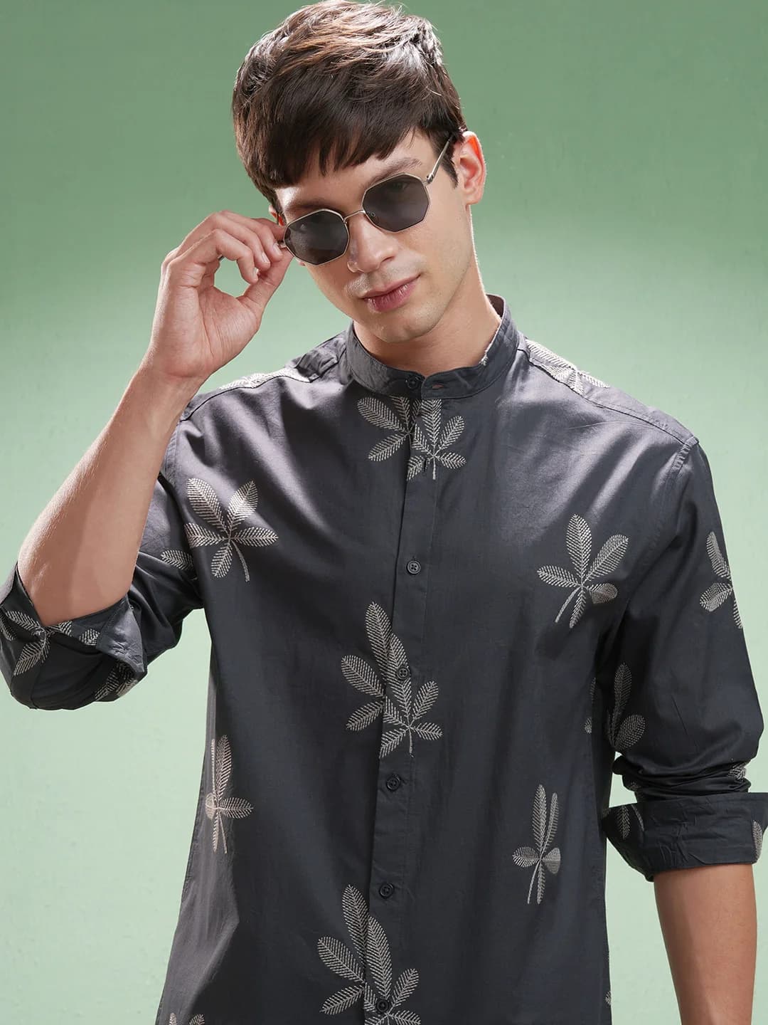 Men's Grey Casual Printed Regular Fit Cotton Shirt