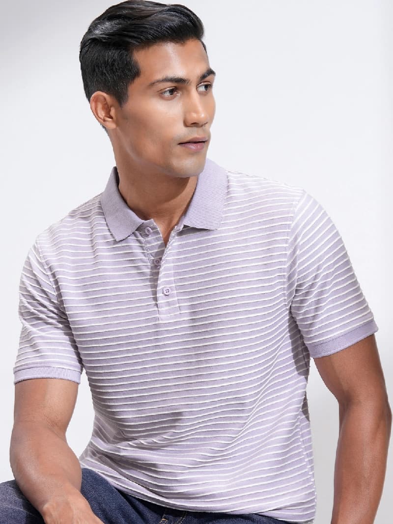 Men's Purple Casual Textured Oversized Fit Tshirt