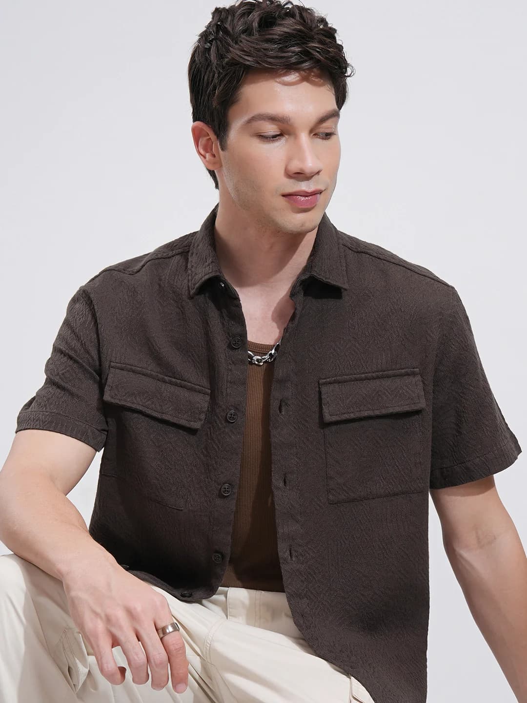 Men's Brown Casual Solid Regular Fit Cotton Shirt
