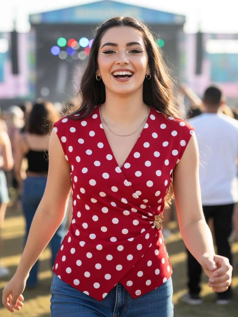 Women's Red Casual Printed Regular Fit Top