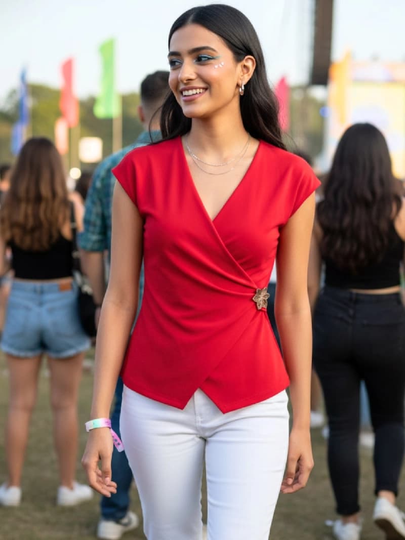 Women's Red Casual Solid Regular Fit Top