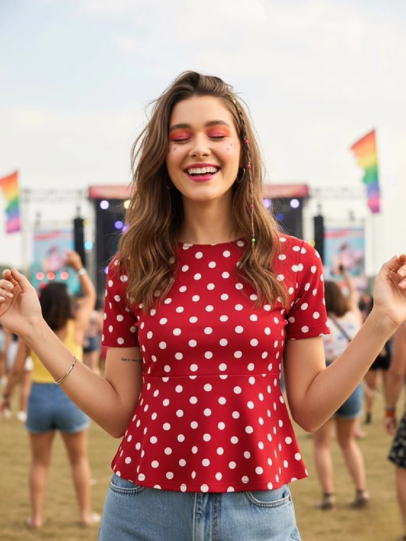 Women's Red Casual Printed Regular Fit Top