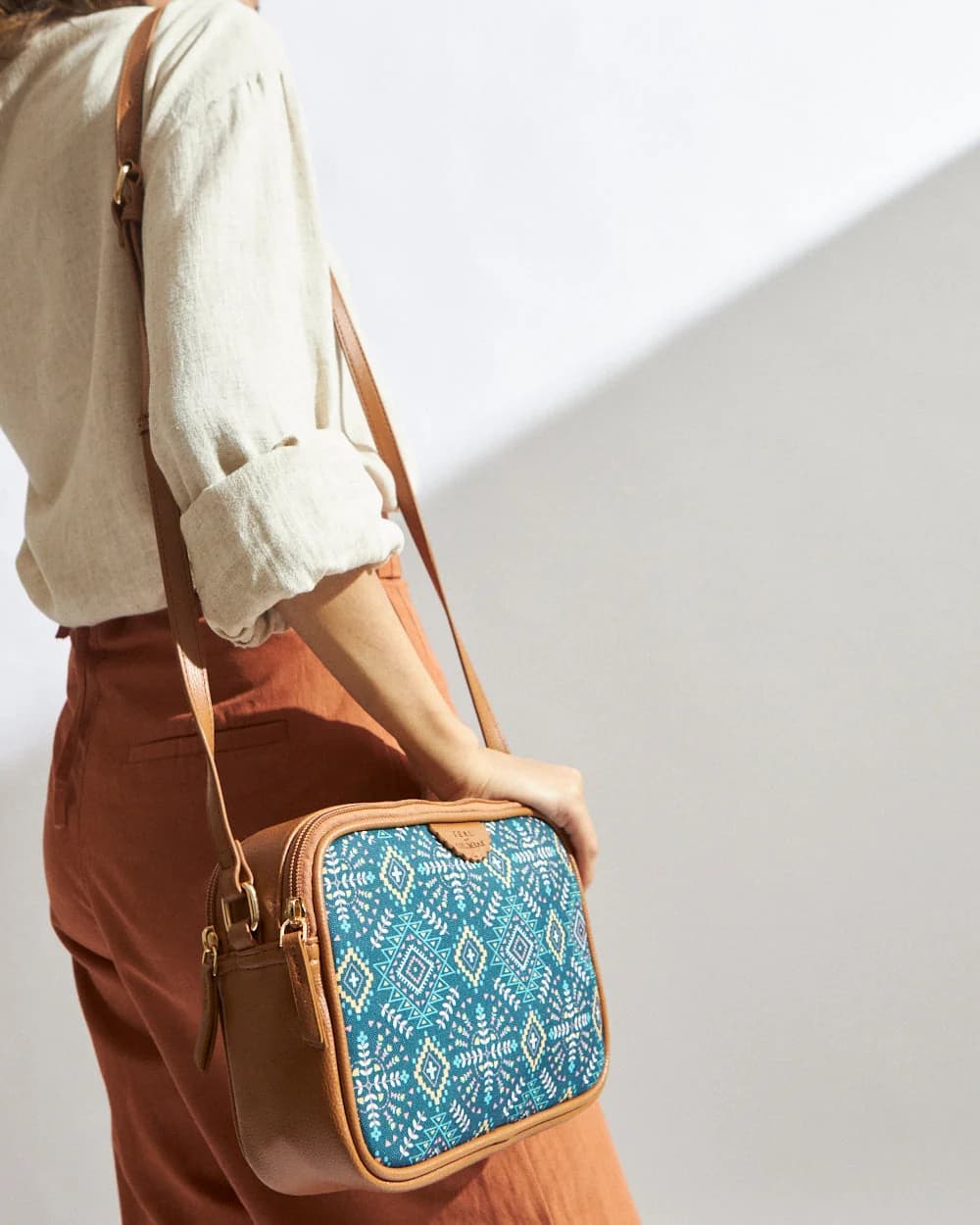 Women's Blue PU Printed Double Strap Matte Mexico Aztec Box Sling Bag