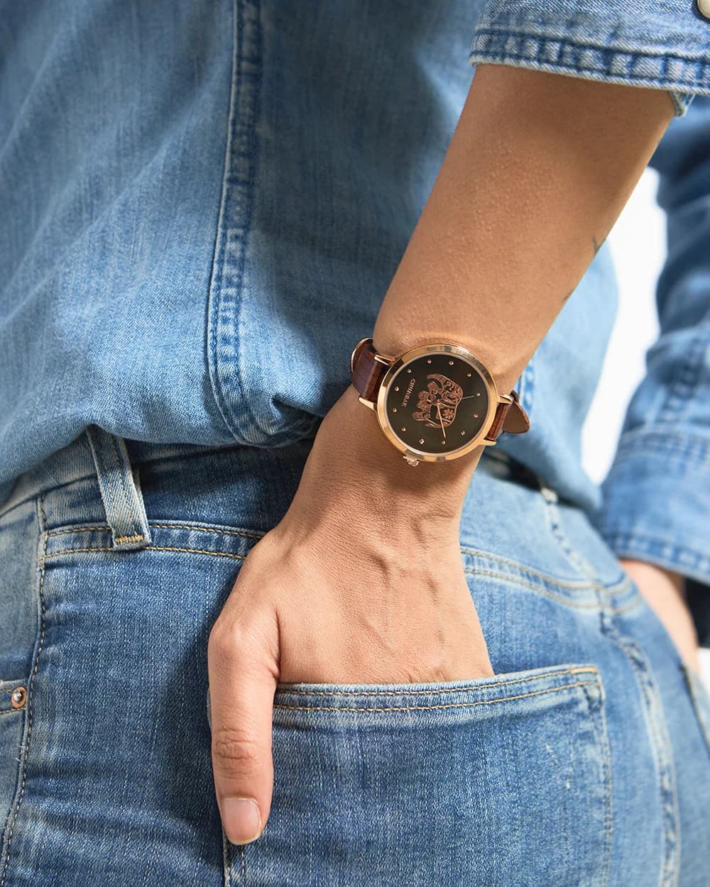 Women's Black Canvas Fantastical Elephant Printed Analog Digital Wrist Watch With Bracelet Set