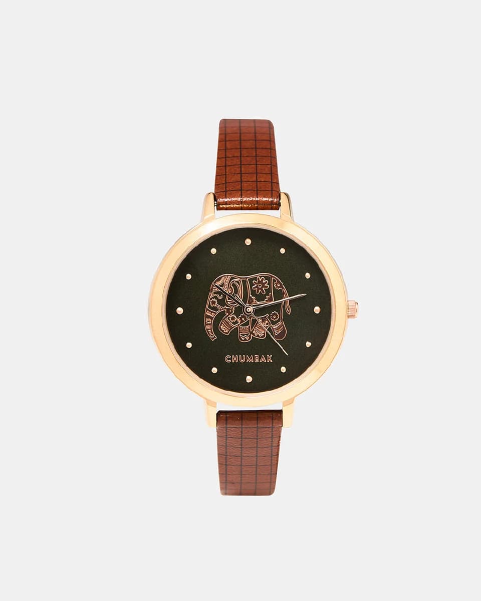 Women's Black Canvas Fantastical Elephant Printed Analog Digital Wrist Watch With Bracelet Set