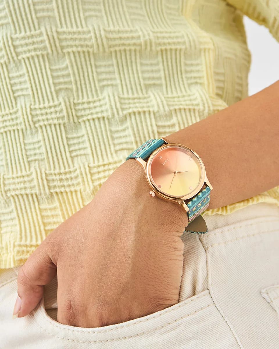 Women's Multicolor Canvas Quartz Analog Digital Ombre Aztec Watch