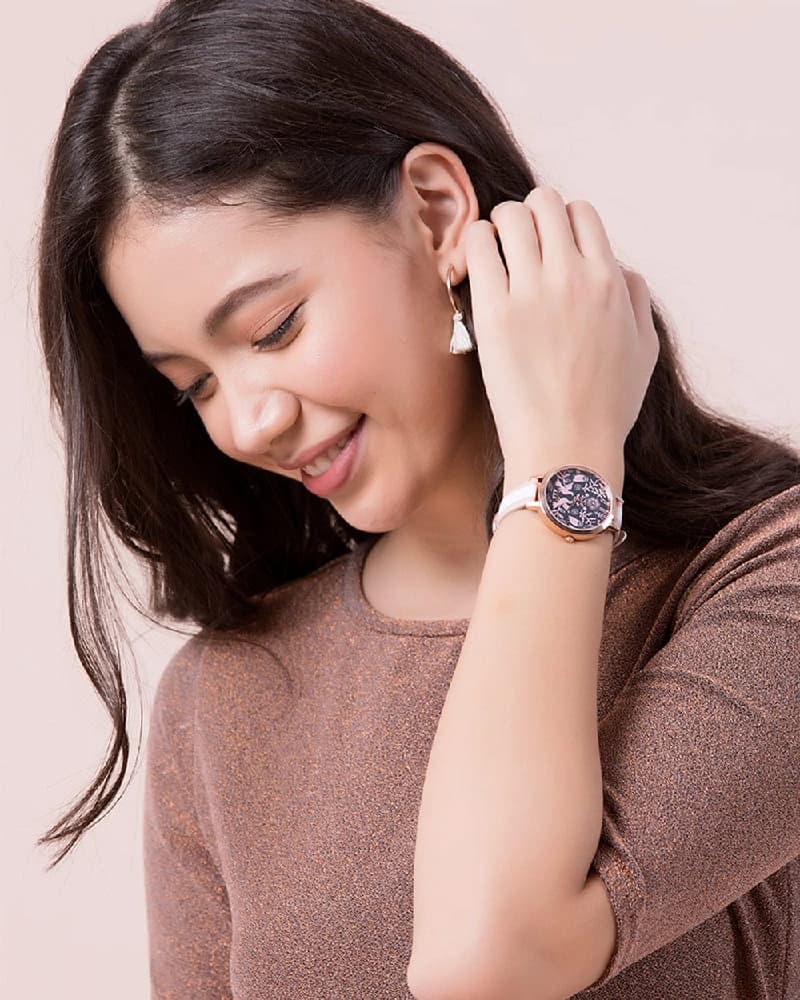 Women's Pink Canvas Floral Birds Analog Digital Wrist Watch