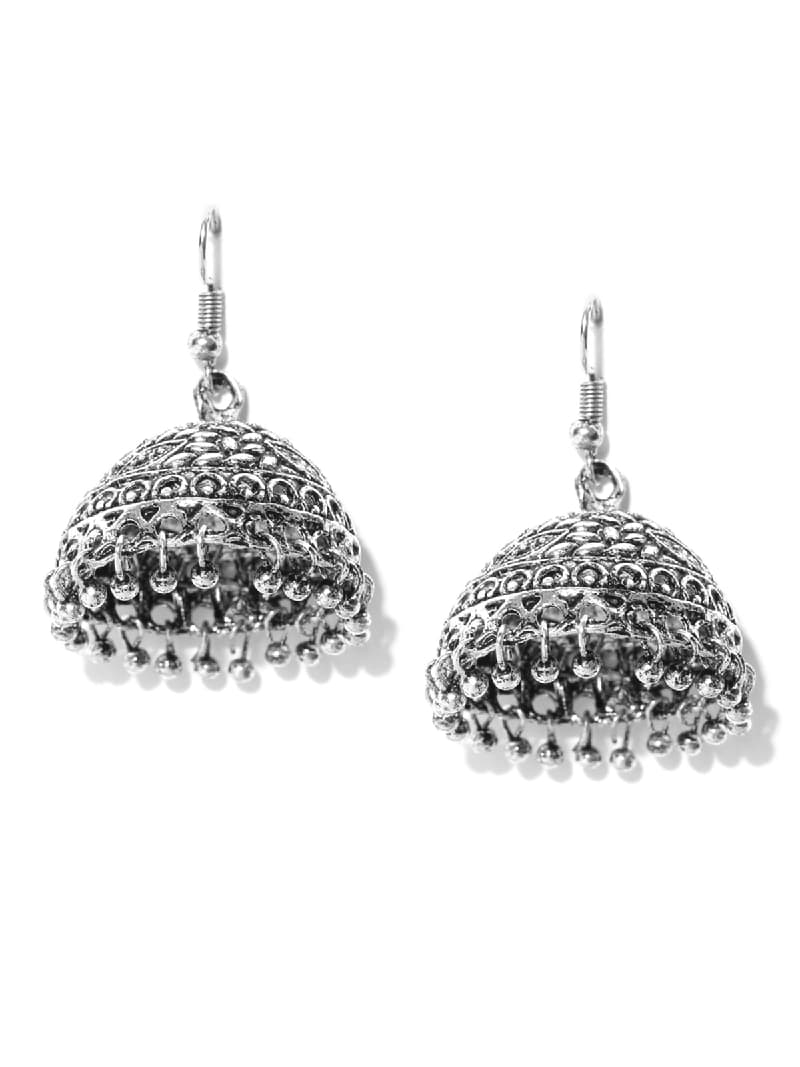 Women's Dome Shaped Jhumki With Silver Bead Drops Earring