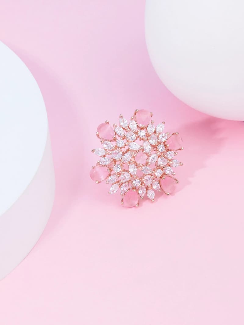 Women's Pink Dazzling Cubic Zirconia Party Bling Statement Brass Ring