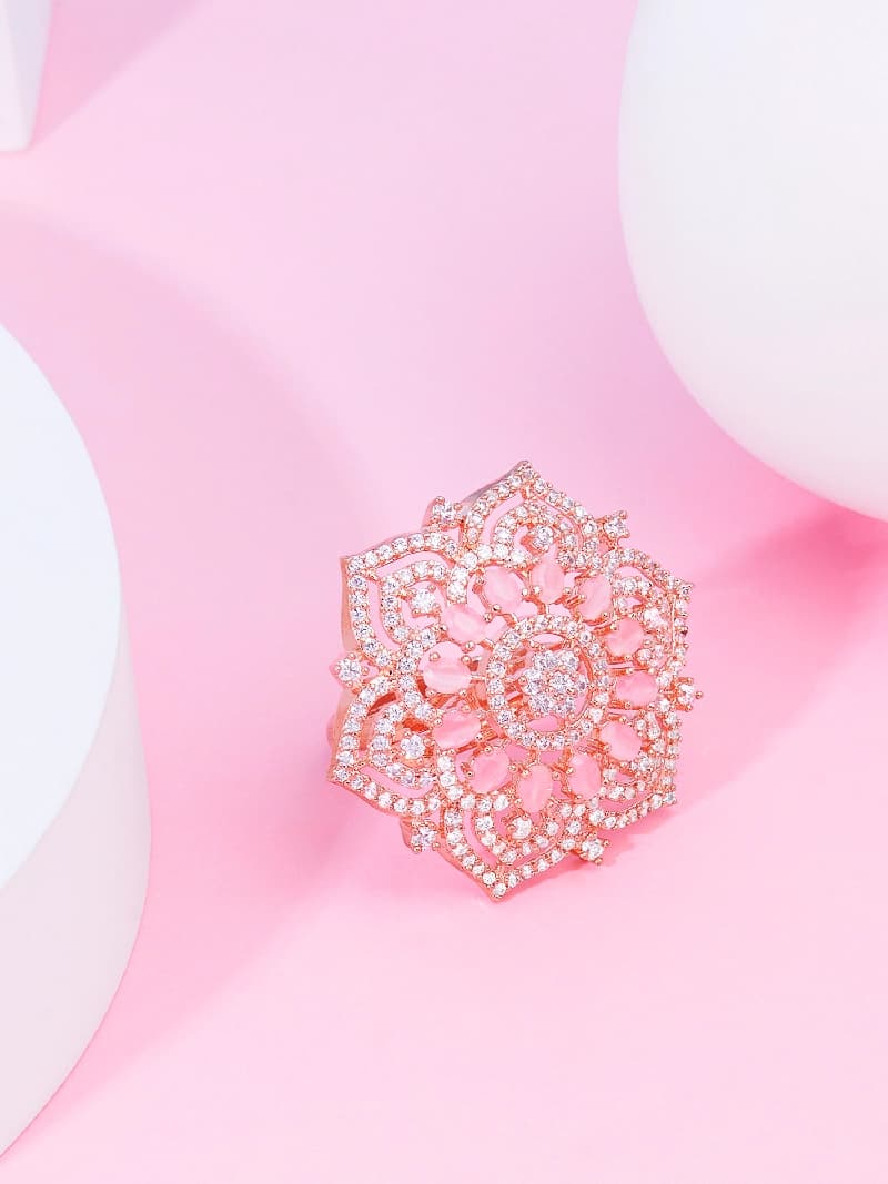 Women's Pink Dazzling Cubic Zirconia Party Bling Statement Brass Ring