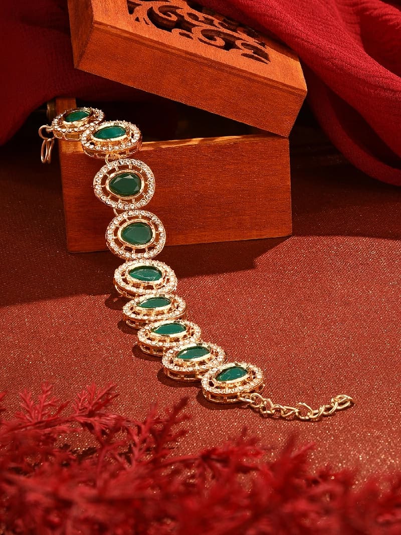 Women's Green Oval Stones & Dazzling Austrian Diamond Ethnic Bracelet