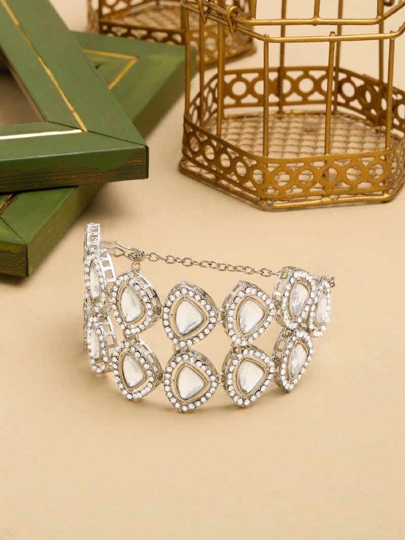 Women's Silver Tone Dazzling Austrian Diamonds & Stones Embellished Broad Bracelet