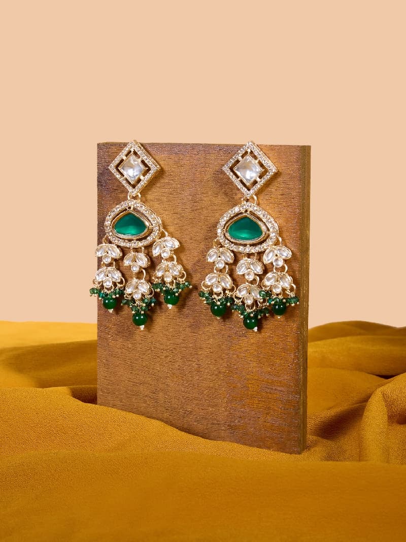 Women's Green Stone Beads Dazzling Austrian Diamonds Dangle Earring