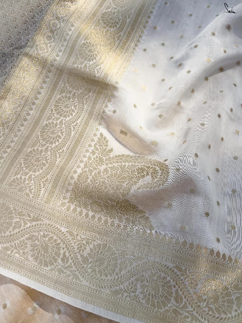 Women's Off White Festive Cotton silk Saree Without Blouse Piece