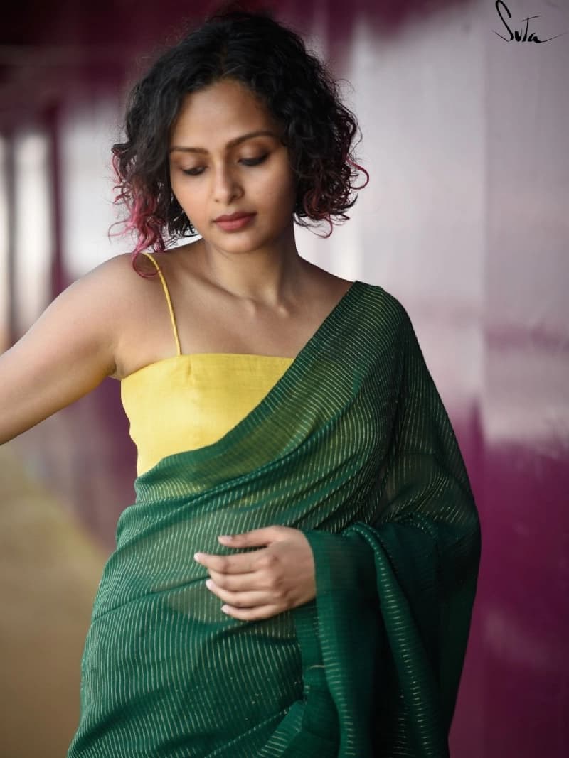 Women's Green Festive Mul Cotton Saree Without Blouse Piece