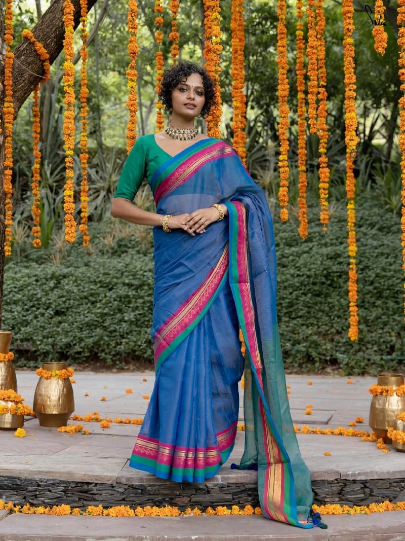 Women's Multicolor Festive Mul Cotton Saree Without Blouse Piece