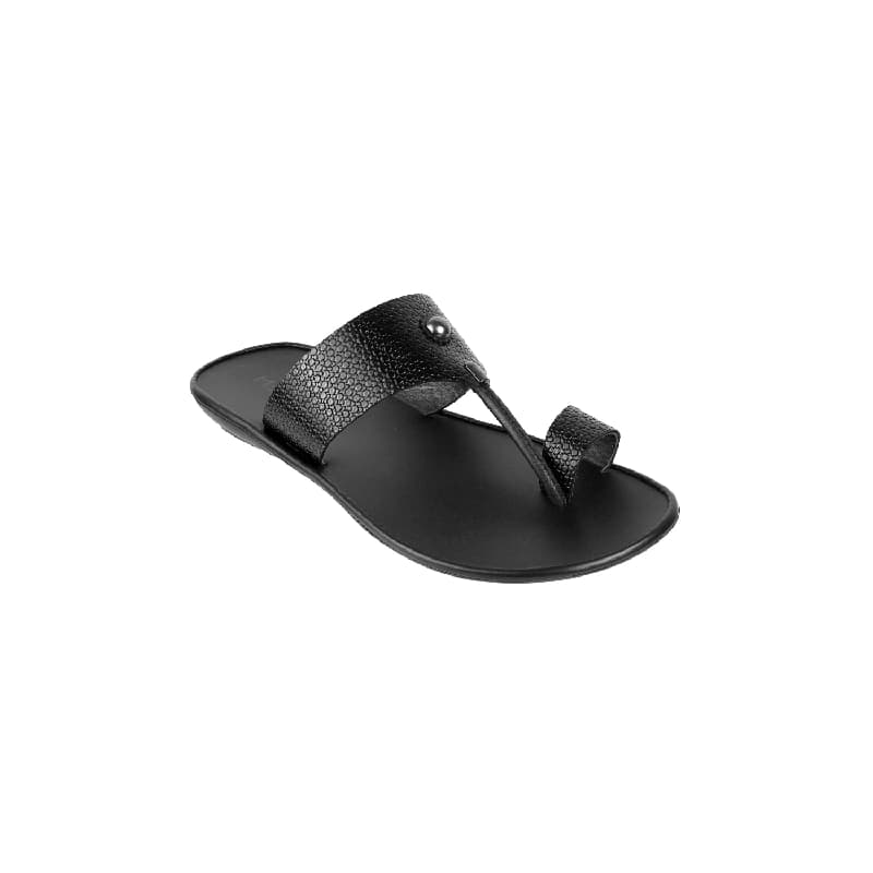 Men's Black Casual Leather Round Toe Kolhapuri Chappal