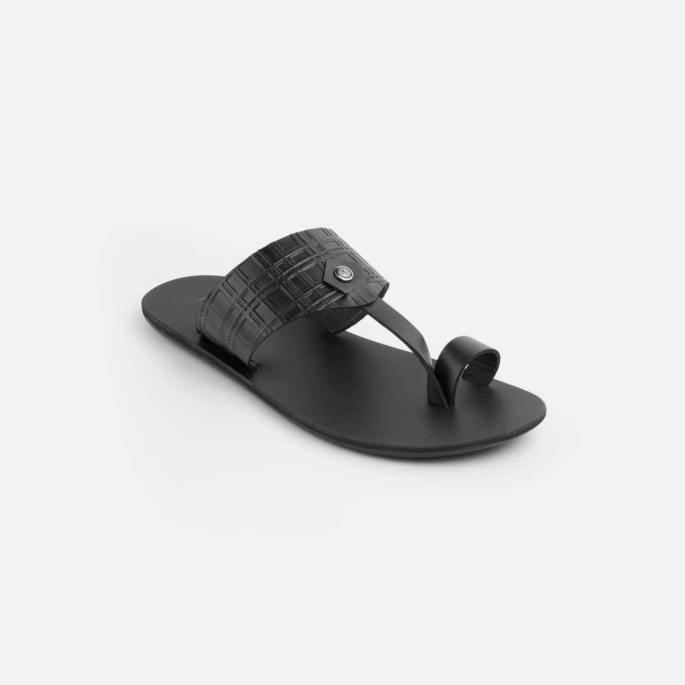 Men's Black Casual Leather Round Toe Kolhapuri Chappal