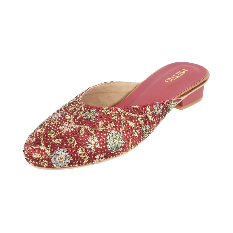Women's Red Casual Synthetic Round Toe Mules
