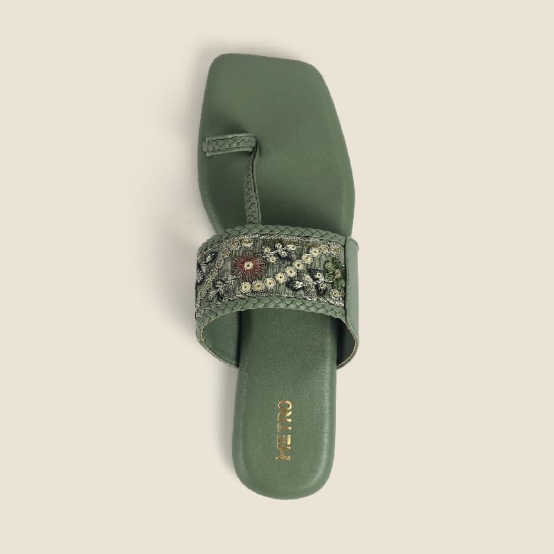 Women's Green Casual Synthetic Open Toe Slip-Ons Sandals