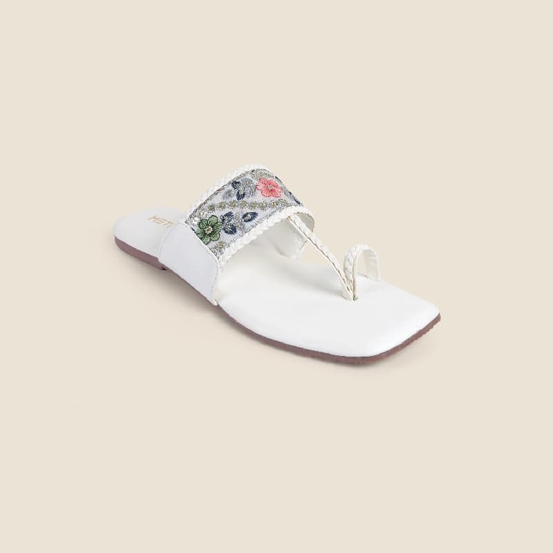 Women's White Casual Synthetic Open Toe Slip-Ons Sandals