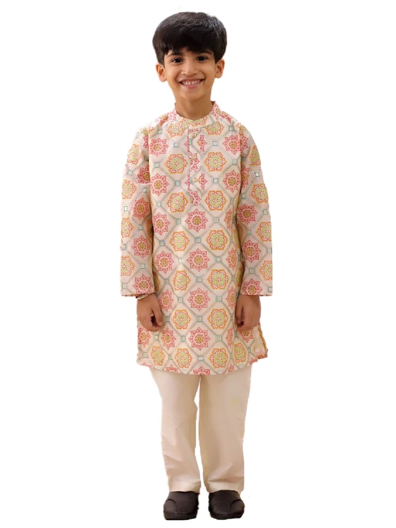 Boys Festive Mishti Off White Kurta Pyjama Set